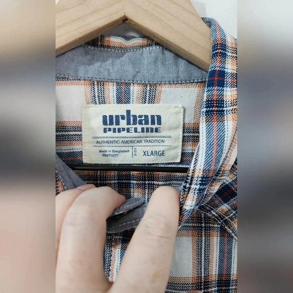 Urban Pipeline Men's‎ Button Down Size XL Blue Plaid Pearl Snap Western Rodeo - Picture 5 of 9